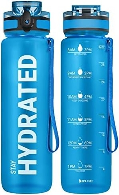 Bouteille d'eau sportive motivationnelle de 32 oz avec horodatage - Temps de boisson - Tritan, sans BPA, bouche large étanche,