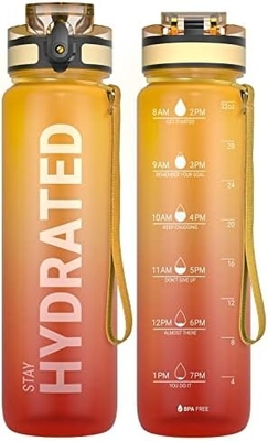 Bouteille d'eau sportive motivationnelle de 32 oz avec horodatage - Temps de boisson - Tritan, sans BPA, bouche large étanche,