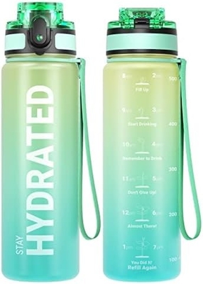 Bouteille d'eau sportive motivationnelle de 32 oz avec horodatage - Temps de boisson - Tritan, sans BPA, bouche large étanche,