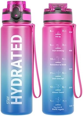 Bouteille d'eau sportive motivationnelle de 32 oz avec horodatage - Temps de boisson - Tritan, sans BPA, bouche large étanche,