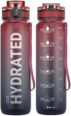 Bouteille d'eau sportive motivationnelle de 32 oz avec horodatage - Temps de boisson - Tritan, sans BPA, bouche large étanche,