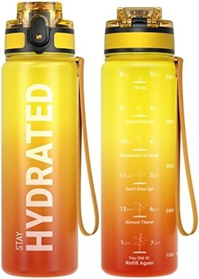 Bouteille d'eau sportive motivationnelle de 32 oz avec horodatage - Temps de boisson - Tritan, sans BPA, bouche large étanche,