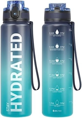 Bouteille d'eau sportive motivationnelle de 32 oz avec horodatage - Temps de boisson - Tritan, sans BPA, bouche large étanche,