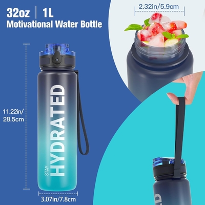 Bouteille d'eau sportive motivationnelle de 32 oz avec horodatage - Temps de boisson - Tritan, sans BPA, bouche large étanche,