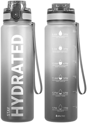 Bouteille d'eau sportive motivationnelle de 32 oz avec horodatage - Temps de boisson - Tritan, sans BPA, bouche large étanche,