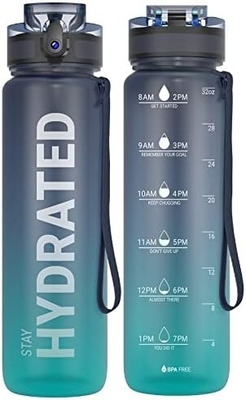 Bouteille d'eau sportive motivationnelle de 32 oz avec horodatage - Temps de boisson - Tritan, sans BPA, bouche large étanche,