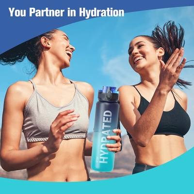 Bouteille d'eau sportive motivationnelle de 32 oz avec horodatage - Temps de boisson - Tritan, sans BPA, bouche large étanche,