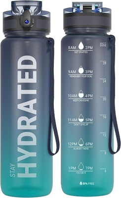 Bouteille d'eau sportive motivationnelle de 32 oz avec horodatage - Temps de boisson - Tritan, sans BPA, bouche large étanche,