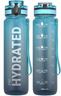 Bouteille d'eau sportive motivationnelle de 32 oz avec horodatage - Temps de boisson - Tritan, sans BPA, bouche large étanche,