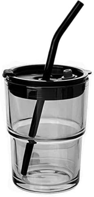 Un verre d'eau en tube de 400 ml, une tasse avec paille et un couvercle scellé, pour le café, le thé glacé, le verre isolé à paroi épaisse.