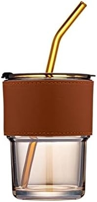Un verre d'eau en tube de 400 ml, une tasse avec paille et un couvercle scellé, pour le café, le thé glacé, le verre isolé à paroi épaisse.