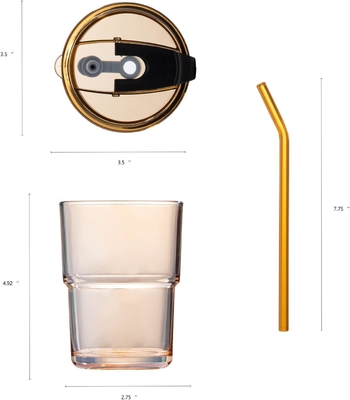 Un verre d'eau en tube de 400 ml, une tasse avec paille et un couvercle scellé, pour le café, le thé glacé, le verre isolé à paroi épaisse.