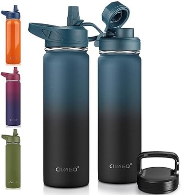 Bouteille d'eau isolée de 32 oz avec paille, étain inoxydable, tasse d'eau sportive avec 3 couvercles (paille, bec et poignée)