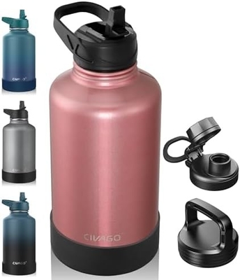 Bouteille d'eau isolée de 32 oz avec paille, étain inoxydable, tasse d'eau sportive avec 3 couvercles (paille, bec et poignée)