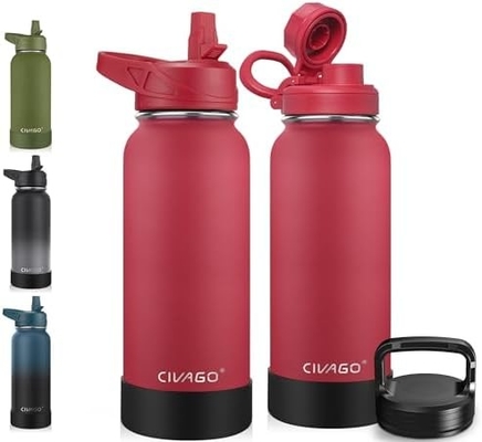 Bouteille d'eau isolée de 32 oz avec paille, étain inoxydable, tasse d'eau sportive avec 3 couvercles (paille, bec et poignée)