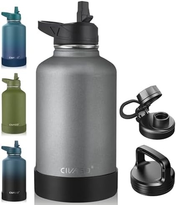 Bouteille d'eau isolée de 32 oz avec paille, étain inoxydable, tasse d'eau sportive avec 3 couvercles (paille, bec et poignée)