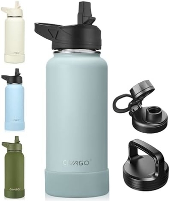 Bouteille d'eau isolée de 32 oz avec paille, étain inoxydable, tasse d'eau sportive avec 3 couvercles (paille, bec et poignée)