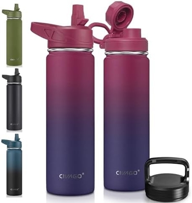 Bouteille d'eau isolée de 32 oz avec paille, étain inoxydable, tasse d'eau sportive avec 3 couvercles (paille, bec et poignée)