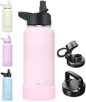 Bouteille d'eau isolée de 32 oz avec paille, étain inoxydable, tasse d'eau sportive avec 3 couvercles (paille, bec et poignée)