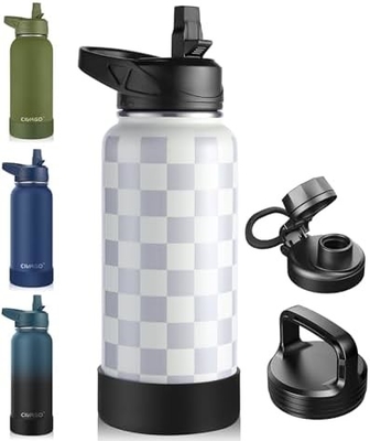 Bouteille d'eau isolée de 32 oz avec paille, étain inoxydable, tasse d'eau sportive avec 3 couvercles (paille, bec et poignée)