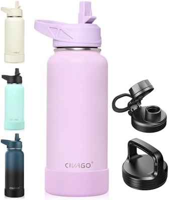 Bouteille d'eau isolée de 32 oz avec paille, étain inoxydable, tasse d'eau sportive avec 3 couvercles (paille, bec et poignée)