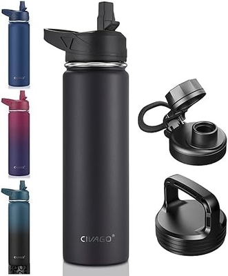Bouteille d'eau isolée de 32 oz avec paille, étain inoxydable, tasse d'eau sportive avec 3 couvercles (paille, bec et poignée)