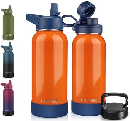 Bouteille d'eau isolée de 32 oz avec paille, étain inoxydable, tasse d'eau sportive avec 3 couvercles (paille, bec et poignée)