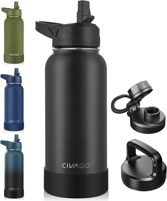 Bouteille d'eau isolée de 32 oz avec paille, étain inoxydable, tasse d'eau sportive avec 3 couvercles (paille, bec et poignée)