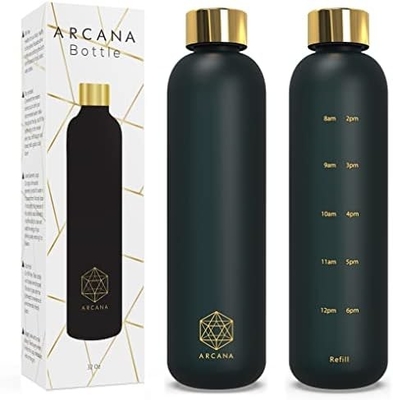 Bouteille d'eau ARCANA Arc avec marqueur d'heure - Bouteilles d'eau motivationnelles avec des heures à boire - Plastique congelé sans BPA