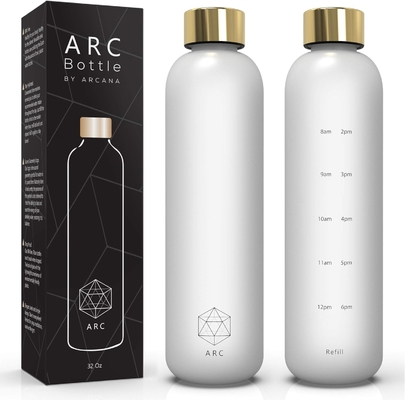 Bouteille d'eau ARCANA Arc avec marqueur d'heure - Bouteilles d'eau motivationnelles avec des heures à boire - Plastique congelé sans BPA