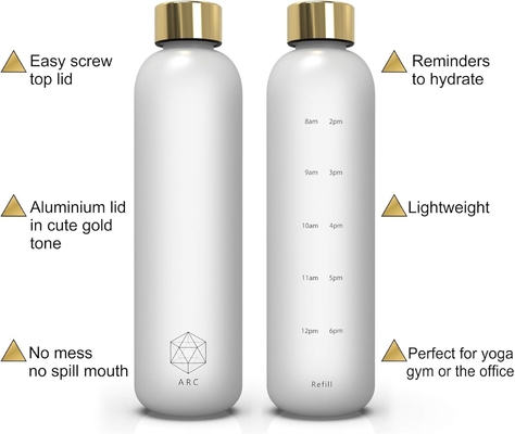 Bouteille d'eau ARCANA Arc avec marqueur d'heure - Bouteilles d'eau motivationnelles avec des heures à boire - Plastique congelé sans BPA