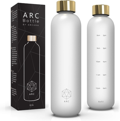 Bouteille d'eau ARCANA Arc avec marqueur d'heure - Bouteilles d'eau motivationnelles avec des heures à boire - Plastique congelé sans BPA