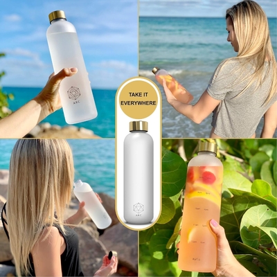 Bouteille d'eau ARCANA Arc avec marqueur d'heure - Bouteilles d'eau motivationnelles avec des heures à boire - Plastique congelé sans BPA