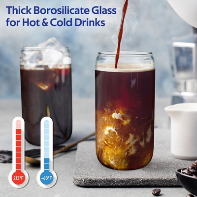 4 tasses en verre avec couvercles et pailles 16 oz, tasse à boire, tasse de café glacé avec couvercle en bambou,
