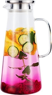 Pitcher en verre Karafu avec couvercle, fût d'eau résistant à la chaleur de 68 oz pour l'eau chaude / froide, le thé glacé et les boissons à base de jus