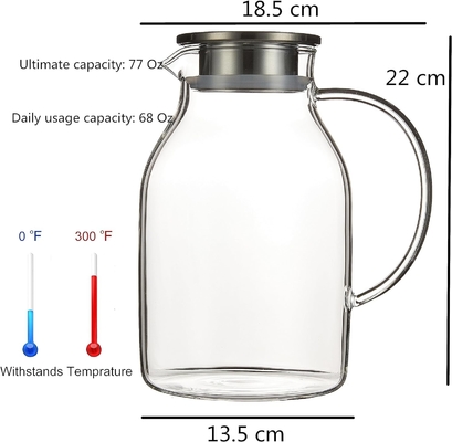Pitcher en verre Karafu avec couvercle, fût d'eau résistant à la chaleur de 68 oz pour l'eau chaude / froide, le thé glacé et les boissons à base de jus