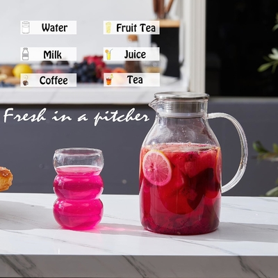 Pitcher en verre Karafu avec couvercle, fût d'eau résistant à la chaleur de 68 oz pour l'eau chaude / froide, le thé glacé et les boissons à base de jus