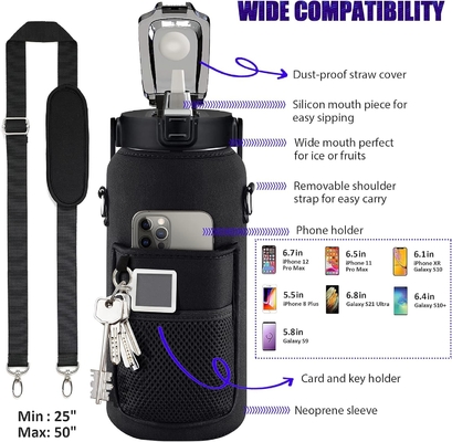 Une bouteille d'eau d'un demi-gallon avec une manche, une bouteille d'eau inspirante avec une paille et un horodatage.