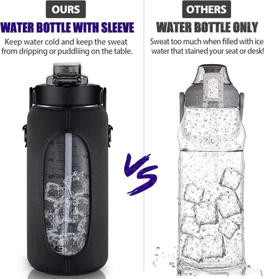 Une bouteille d'eau d'un demi-gallon avec une manche, une bouteille d'eau inspirante avec une paille et un horodatage.