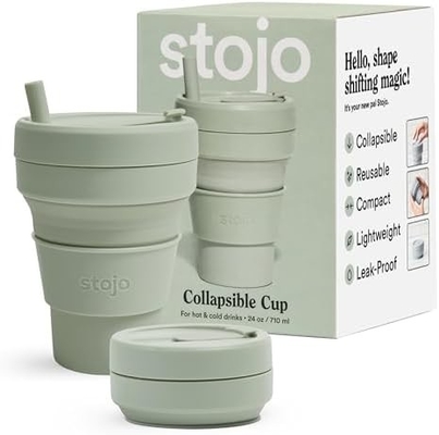 Coupe de voyage pliable - Sage vert, 12 oz / 355 ml - Bouteille de silicone poche réutilisable à l'usage