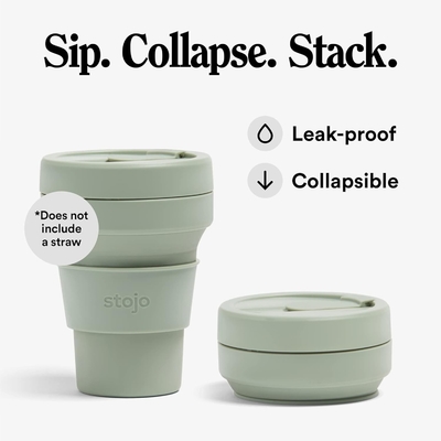Coupe de voyage pliable - Sage vert, 12 oz / 355 ml - Bouteille de silicone poche réutilisable à l'usage