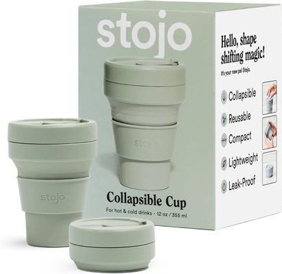Coupe de voyage pliable - Sage vert, 12 oz / 355 ml - Bouteille de silicone poche réutilisable à l'usage