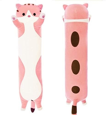 WUYU Adorable poupée de chat en peluche Cartoon mignon Coussin de chat doux farci Longue lancer coussin de sommeil poupée jouet cadeau pour les enfants