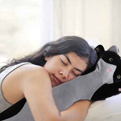 WUYU Adorable poupée de chat en peluche Cartoon mignon Coussin de chat doux farci Longue lancer coussin de sommeil poupée jouet cadeau pour les enfants