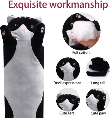 WUYU Adorable poupée de chat en peluche Cartoon mignon Coussin de chat doux farci Longue lancer coussin de sommeil poupée jouet cadeau pour les enfants