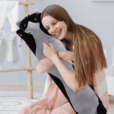 WUYU Adorable poupée de chat en peluche Cartoon mignon Coussin de chat doux farci Longue lancer coussin de sommeil poupée jouet cadeau pour les enfants
