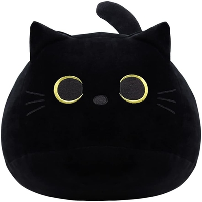 Jouet en peluche de chat noir: oreiller d'animal doux et farci, décoration de canapé pour bébé, dessin en forme de chat