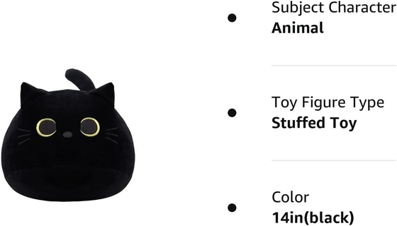 Jouet en peluche de chat noir: oreiller d'animal doux et farci, décoration de canapé pour bébé, dessin en forme de chat