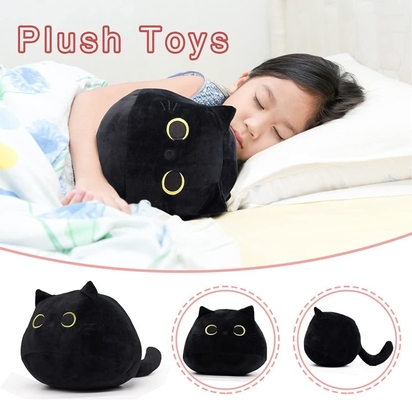 Jouet en peluche de chat noir: oreiller d'animal doux et farci, décoration de canapé pour bébé, dessin en forme de chat
