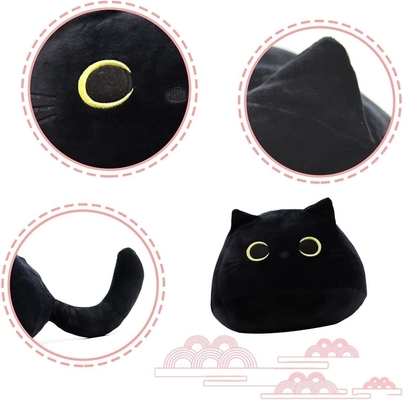Jouet en peluche de chat noir: oreiller d'animal doux et farci, décoration de canapé pour bébé, dessin en forme de chat